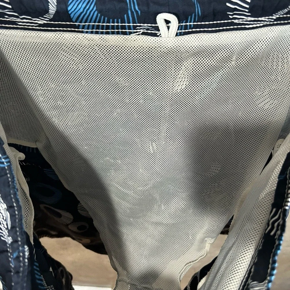 Nautica Swim Trunks Men's Large Blue‎ And White Lined Drawstring Pool Beach